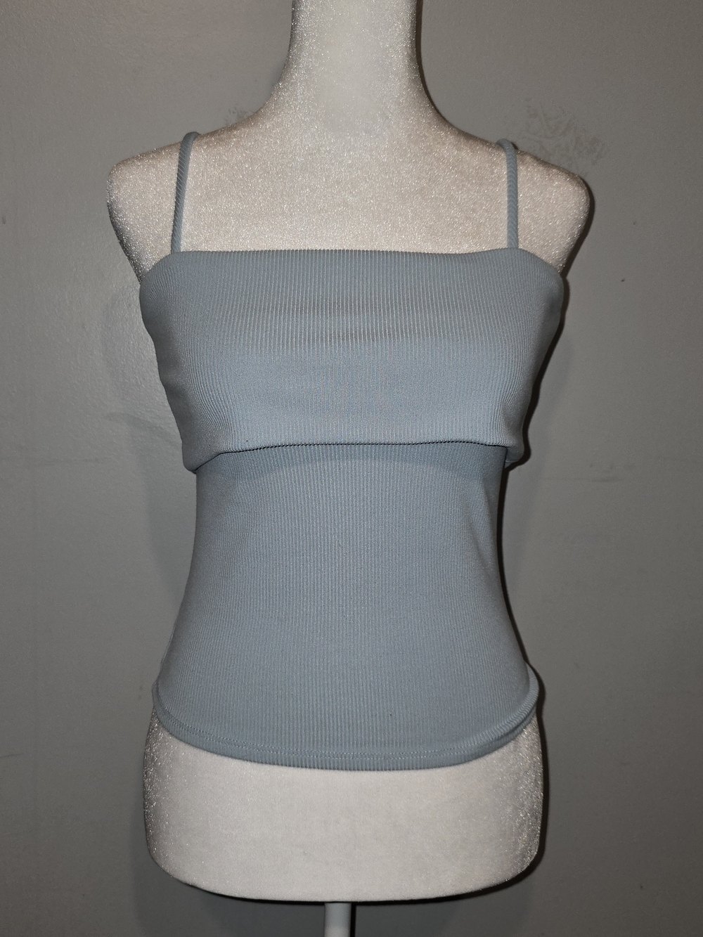 Everyday Ribbed Square-Neck Cami in Pale Blue